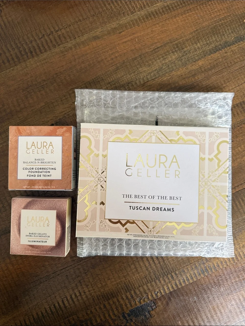 Laura Geller Tuscan Dreams Palette + LG foundation in Fair + “gilded honey”